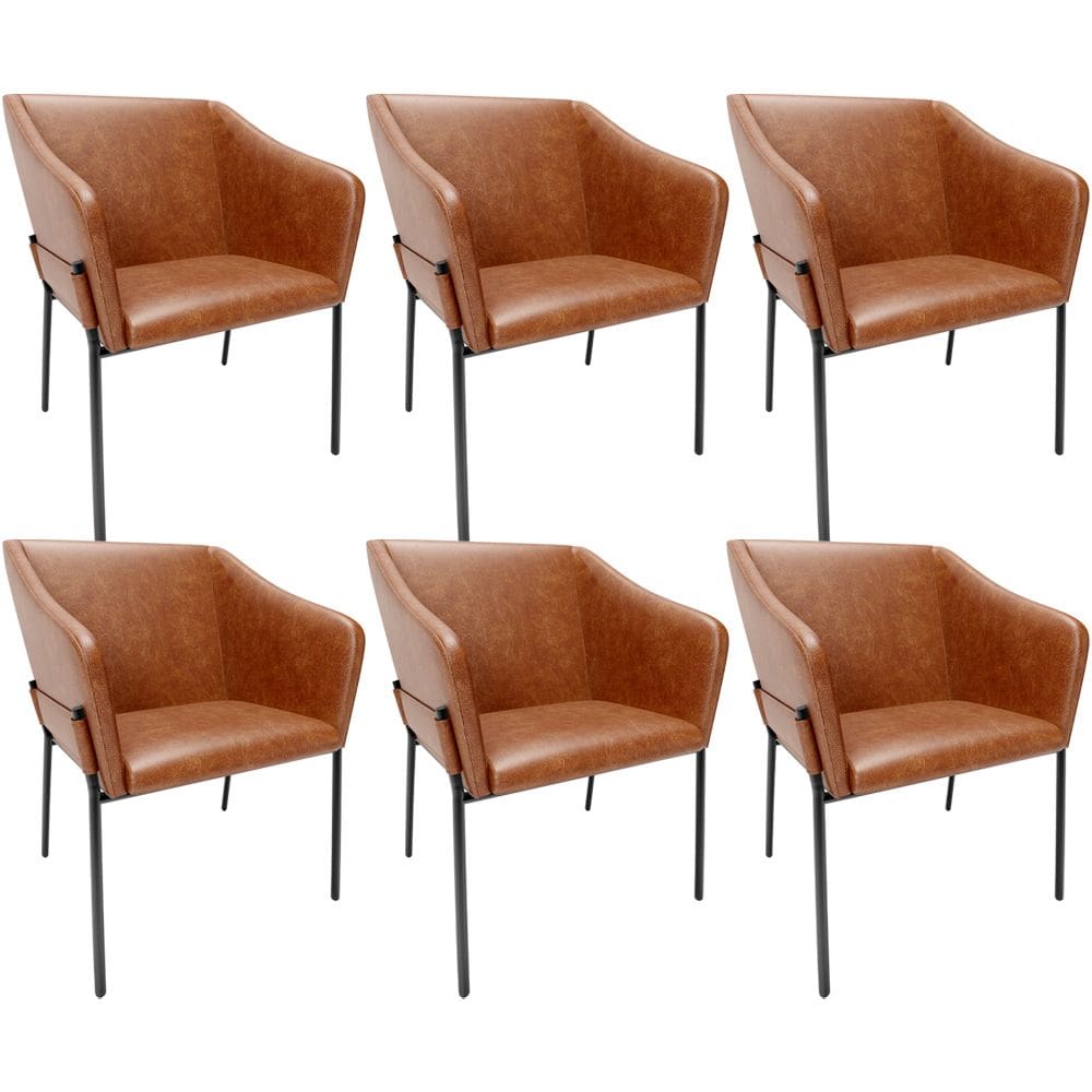 Kit 6 Cadeiras Para Sala de Jantar Estar Living Olívia L02 Couríssimo Camel - Lyam Decor