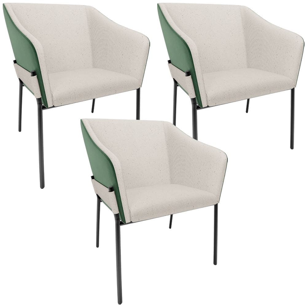 Kit 3 Cadeiras Para Sala de Jantar Estar Living Olívia L02 Linho Cru Couríssimo Verde - Lyam Decor