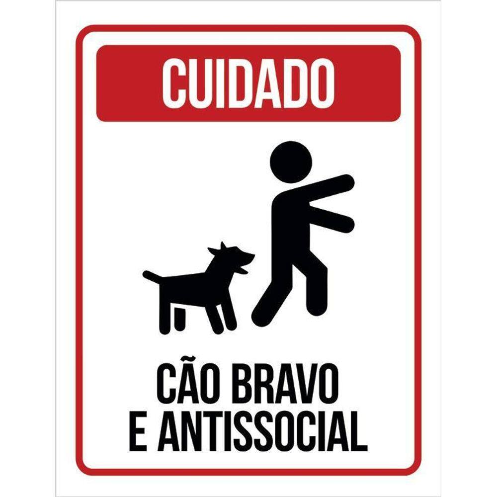 Kit 3 Placas Cuidado Cão Bravo E Antissocial