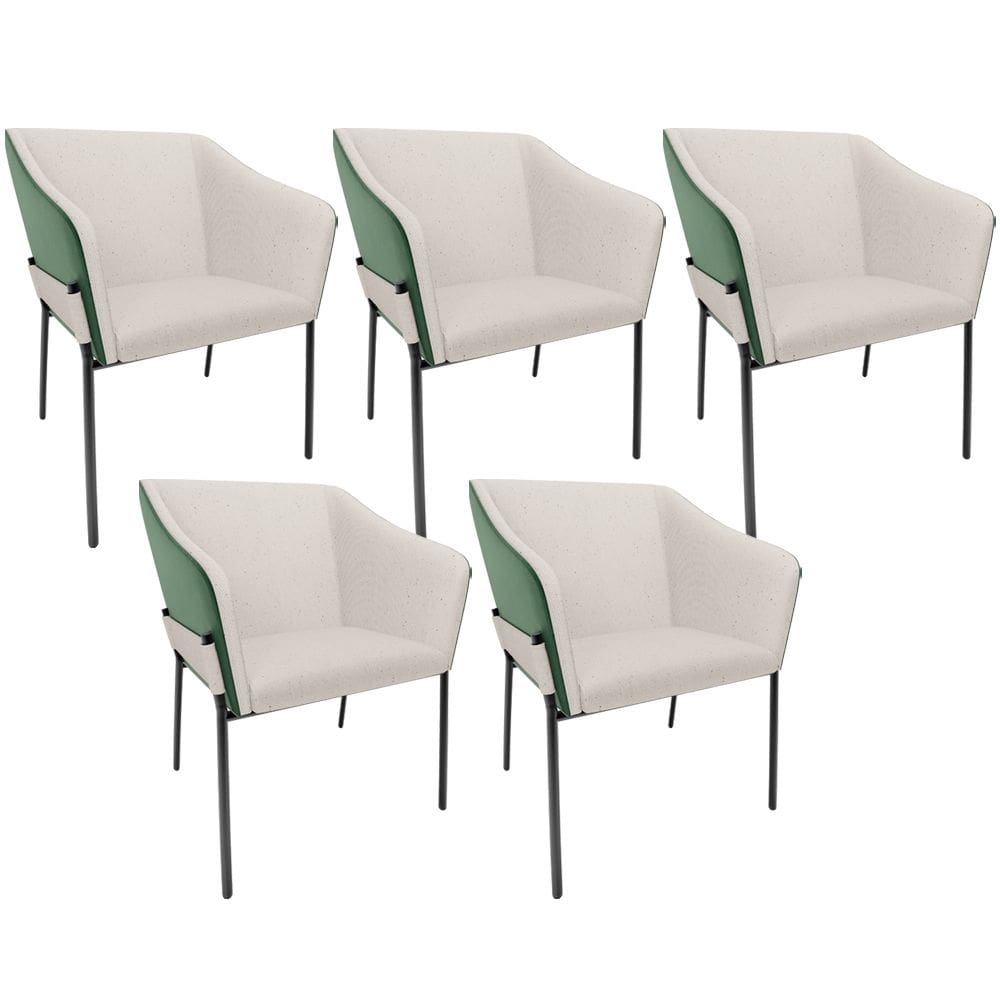 Kit 5 Cadeiras Para Sala de Jantar Estar Living Olívia L02 Linho Cru Couríssimo Verde - Lyam Decor