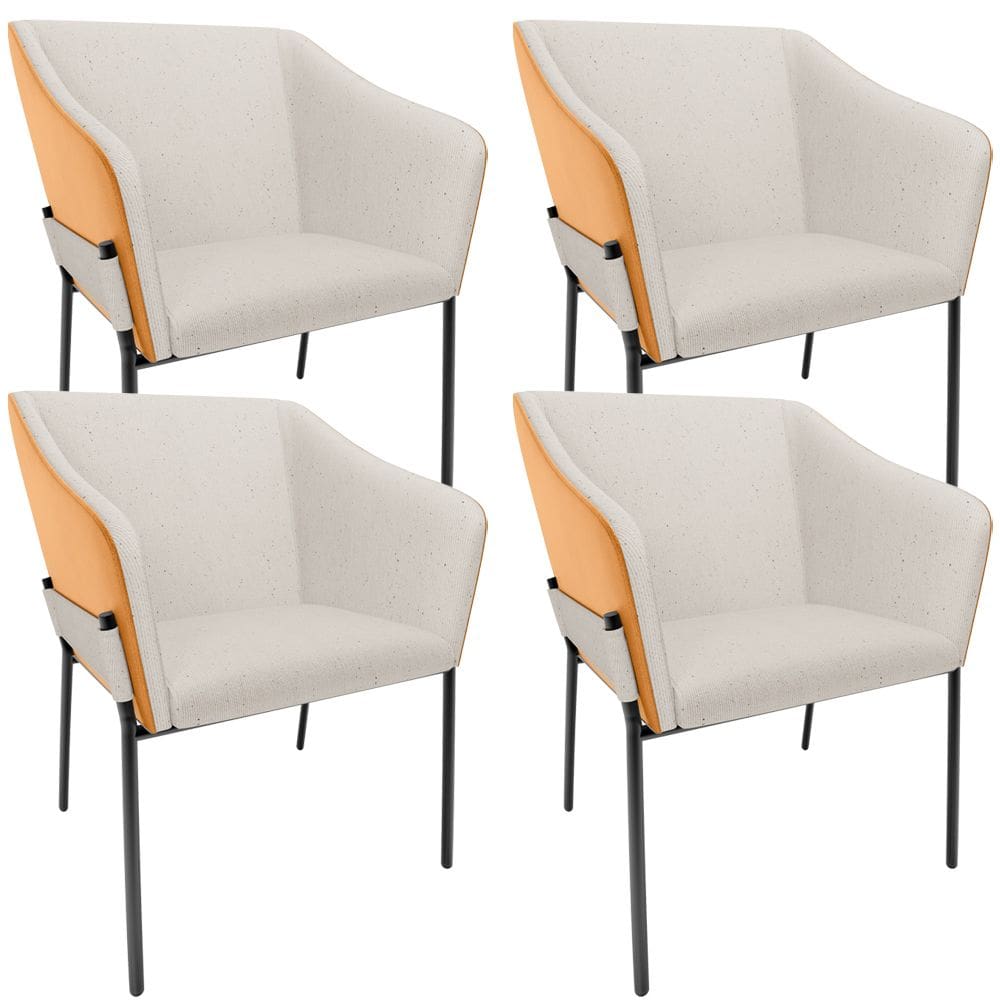 Kit 4 Cadeiras Para Sala de Jantar Estar Living Olívia L02 Linho Cru Couríssimo Whisky - Lyam Decor