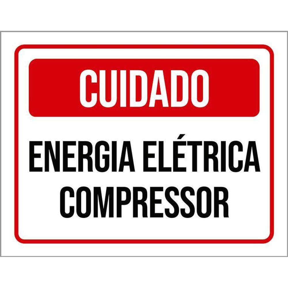 Placa Sinalização Cuidado Energia Elétrica Compressor 36X46