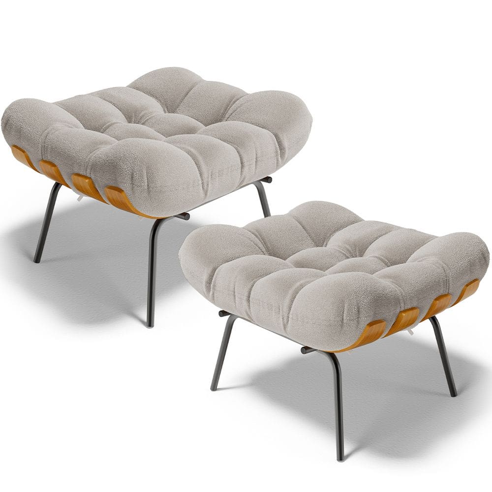 Kit 2 Puff`s Decorativos Sala de Estar Costela L02 Bouclê Creme - Lyam Decor