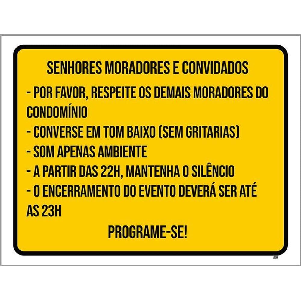 Placa Senhores Moradores Convidados Amarelo 36X46