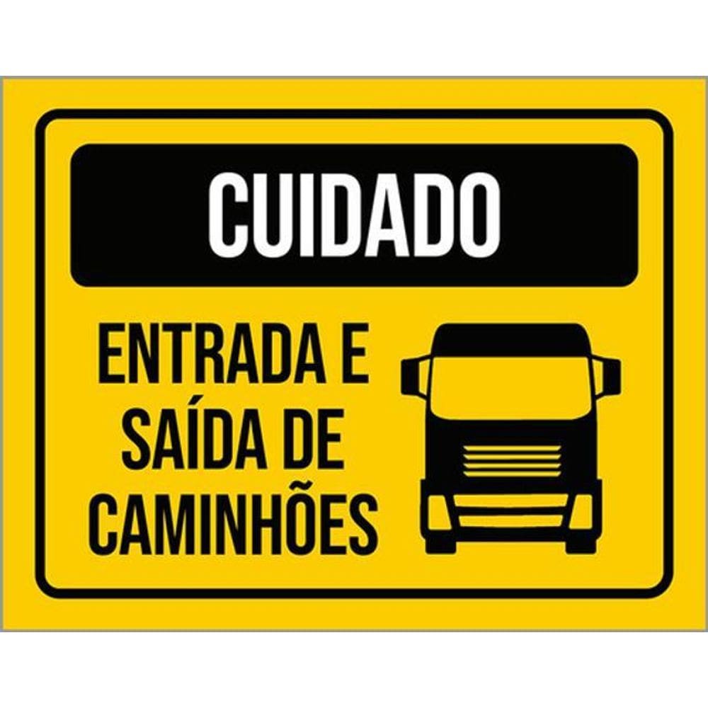 Kit 3 Placas Sinalização Cuidado Entrada Saída De Caminhões