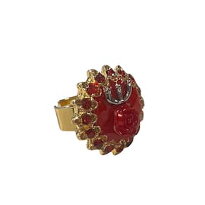 Anel Ajustável Pomba Gira Rosa 2,70Cm Vermelho Dourado Metal