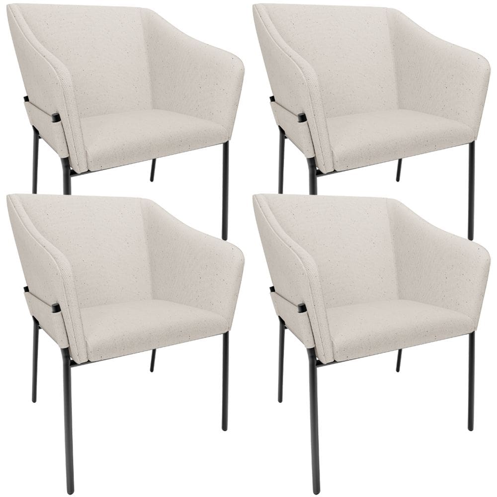Kit 4 Cadeiras Para Sala de Jantar Estar Living Olívia L02 Linho Cru - Lyam Decor