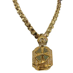 Cordão Friso S 13Mm + Pingente Trevo Sorte - Banhado A Ouro