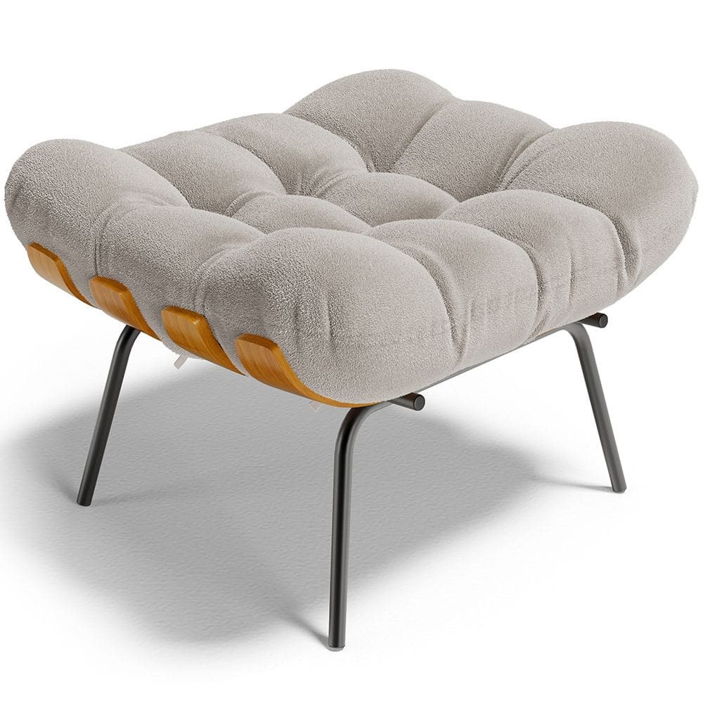 Puff Decorativo Sala de Estar Costela L02 Bouclê Creme - Lyam Decor