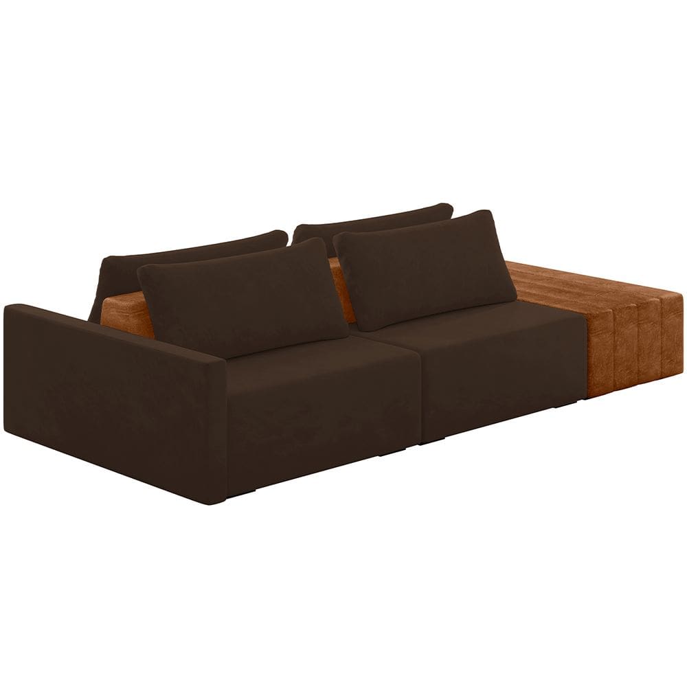 Sofá Ilha Modular Para Sala 252cm com Puff Dublin K01 Veludo Marrom Sintético Caramelo - Lyam Decor