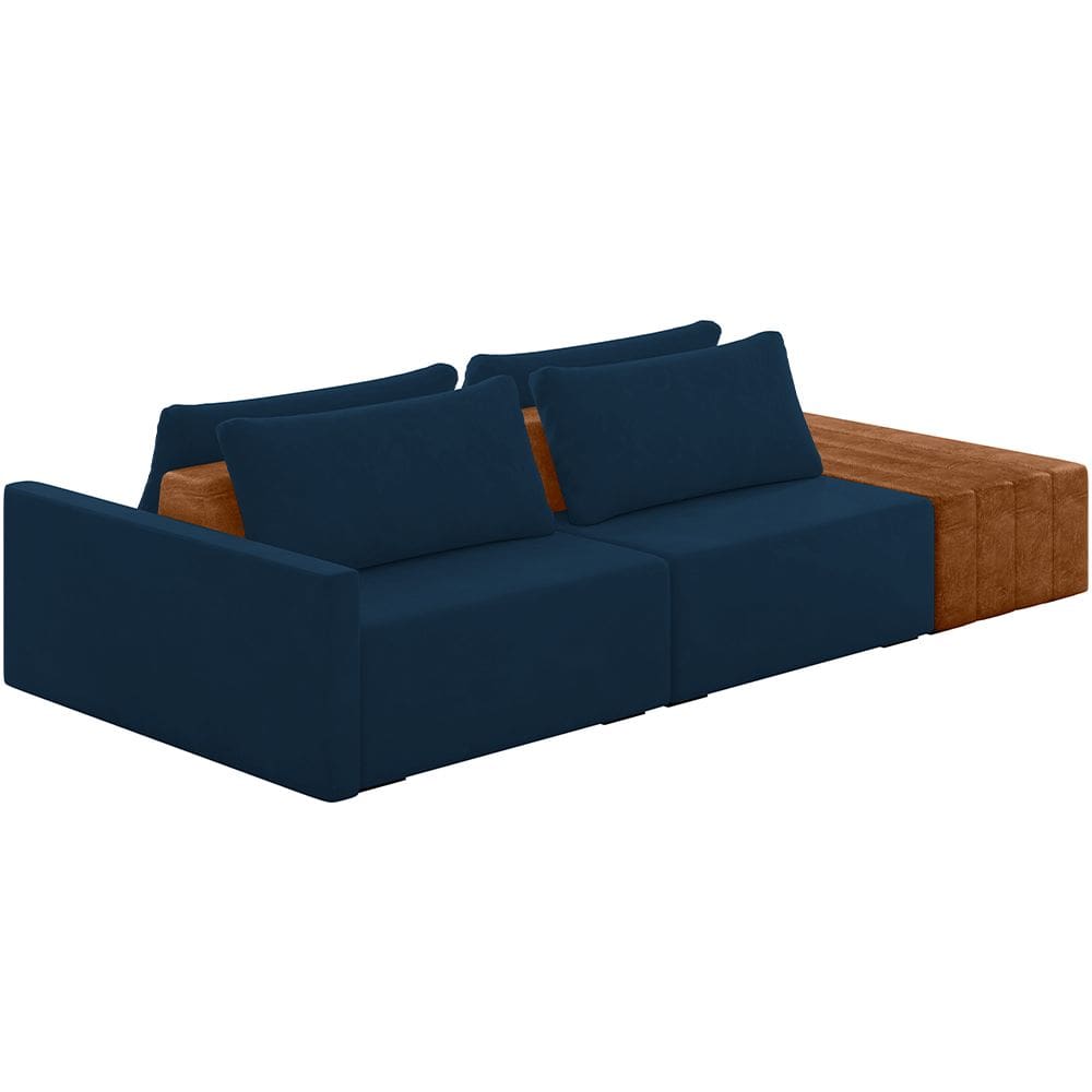 Sofá Ilha Modular Para Sala 232cm com Puff Dublin K01 Veludo Azul Sintético Caramelo - Lyam Decor