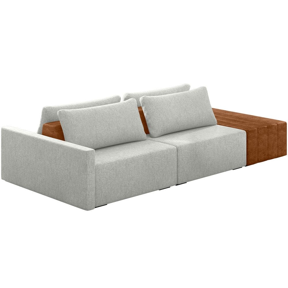 Sofá Ilha Modular Para Sala 232cm com Puff Dublin K01 Linho Cinza Sintético Caramelo - Lyam Decor