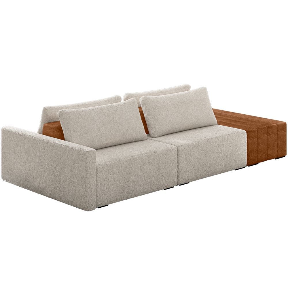 Sofá Ilha Modular Para Sala 252cm com Puff Dublin K01 Bouclê Creme Sintético Caramelo - Lyam Decor