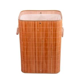 Cesto Para Lavanderia De Bambu Com Tampa Natural 40X30X57Cm