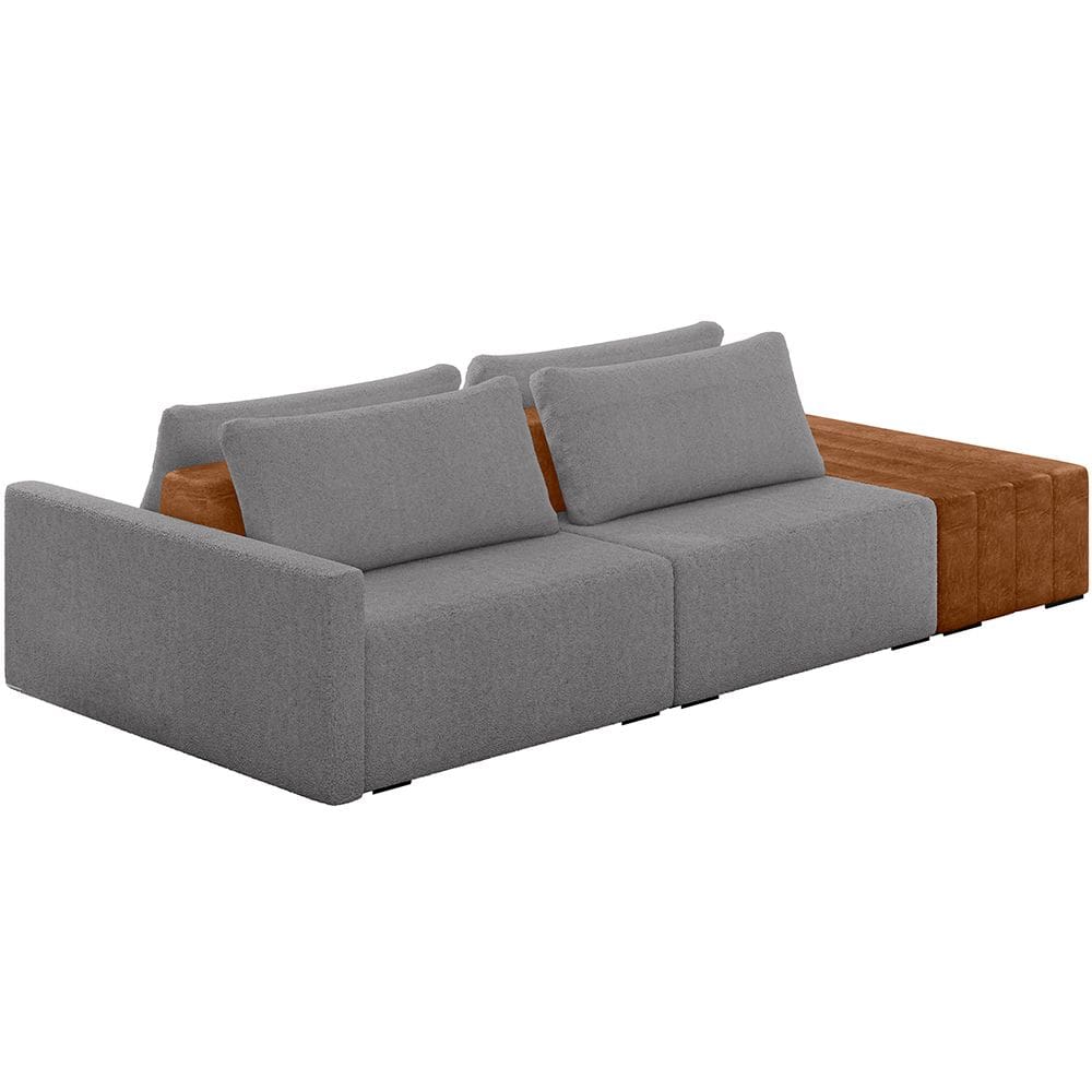 Sofá Ilha Modular Para Sala 232cm com Puff Dublin K01 Bouclê Cinza Sintético Caramelo - Lyam Decor