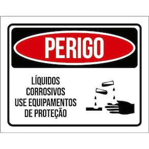 Kit 3 Placas Perigo Líquidos Corrosivos Use Proteção