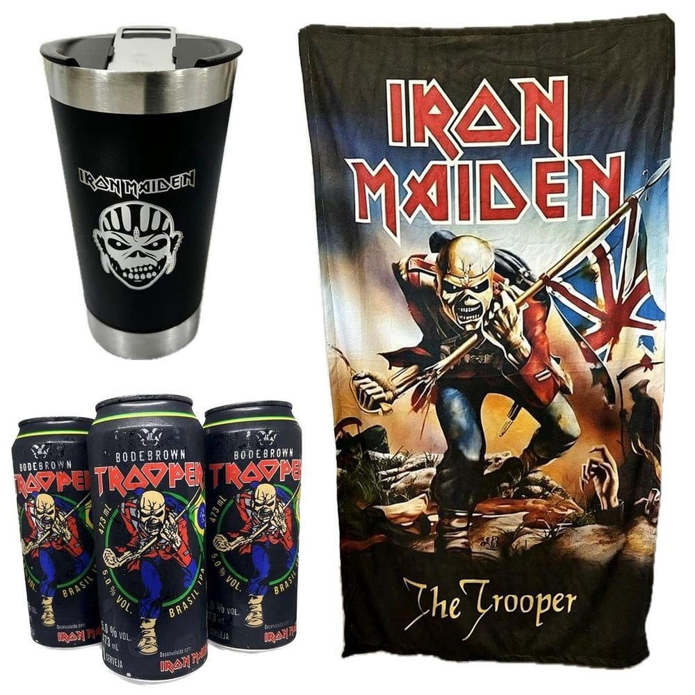 Kit 3 Cervejas Iron Maiden Trooper + Toalha + Copo Térmico