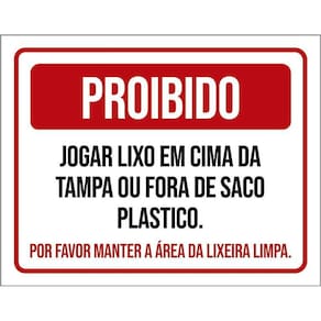 Kit 3 Placas Proibido Jogar Lixo Em Cima Da Tampa