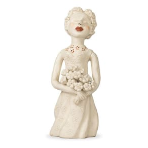 Estatueta Moça Bonita Flores Boque Artista Teta 28Cm