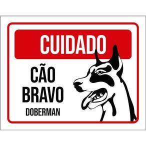 Kit 3 Placas Cuidado Cão Cachorro Bravo Doberman
