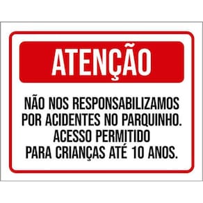 Kit 3 Placas Não Responsabilizamos Acidentes Parquinhos