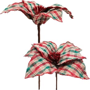 Kit 6 Flores Artificiais Xadrez Gliter Artesanal Natal 30cm