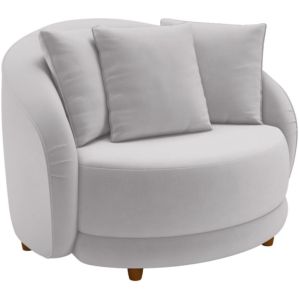 Poltrona Decorativa Para Sala de Estar Base Fixa Pés Madeira Witta M03 Veludo Cinza - Lyam Decor
