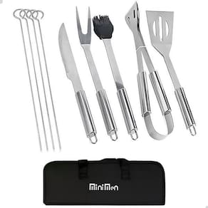 Conjunto Kit Churrasco 9 Peças De Aço Inox Com Bolsa
