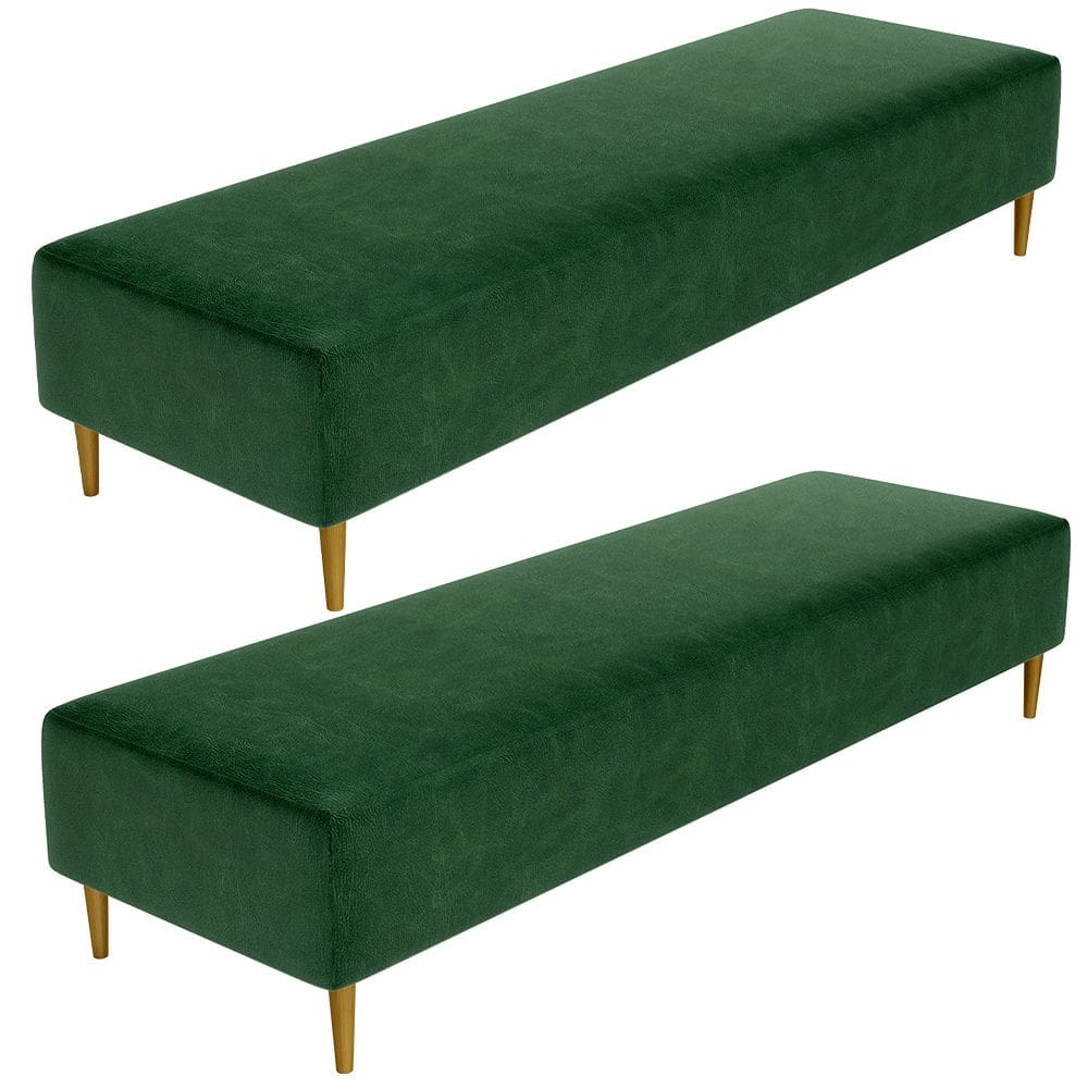 Kit 02 Puffs Decorativo Sala de Estar Bali W01 Pés Palito 170x60cm Couríssimo Verde musgo - Lyam Decor