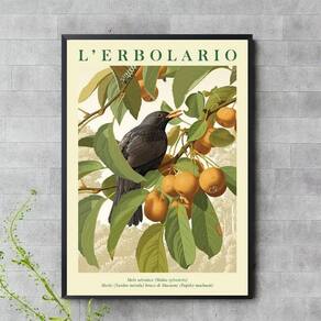 Quadro Passarinho Preto Com Frutos 45X34Cm