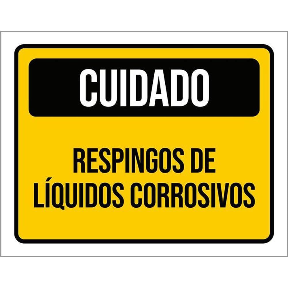 Placa Sinalização Cuidado Respingo Líquido Corrosivo 36X46