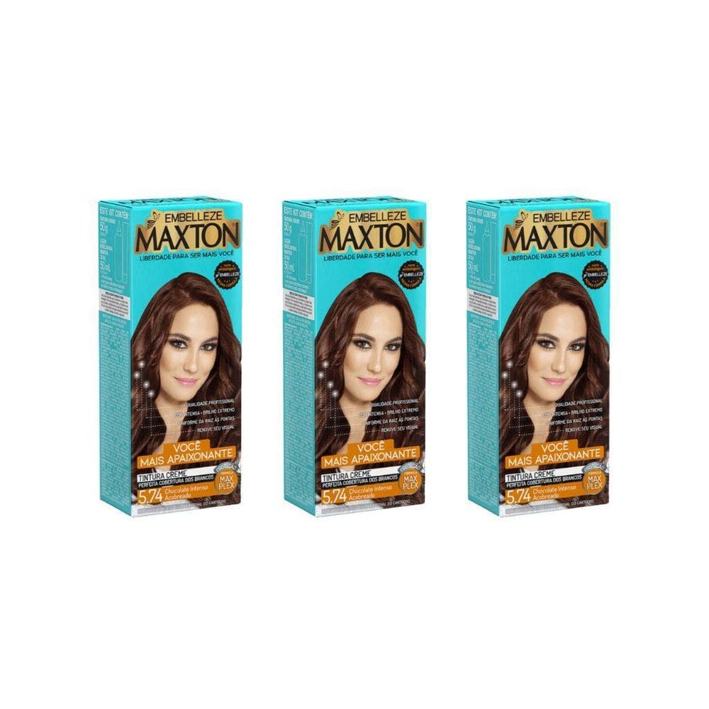 Coloraçao Maxton 5.74 Chocolate Intenso Acobreado-Kit 3Un