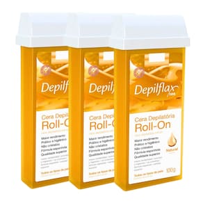 Kit Cera Refil Roll On Depilflax Natural 100g 3UN