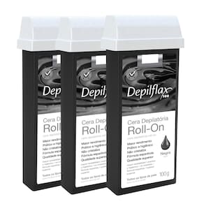 Kit Cera Refil Roll On Depilflax Negra 100g 3UN
