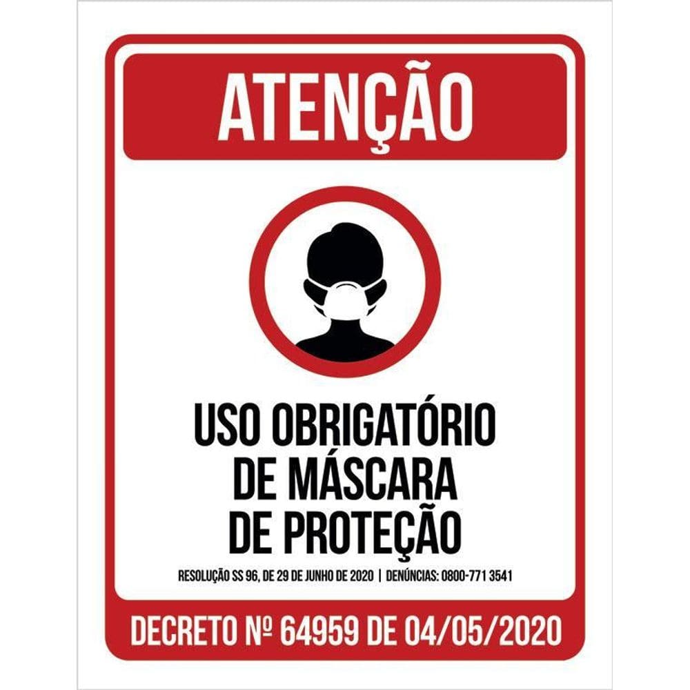 Placa De Atenção - Uso Obrigatório Máscara Proteção 36X46