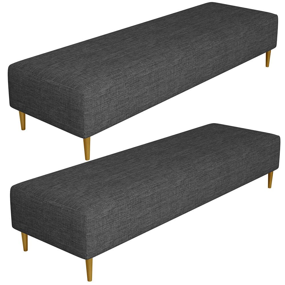 Kit 02 Puffs Decorativo Sala de Estar Bali W01 Pés Palito 170x60cm Linho Cinza Escuro - Lyam Decor