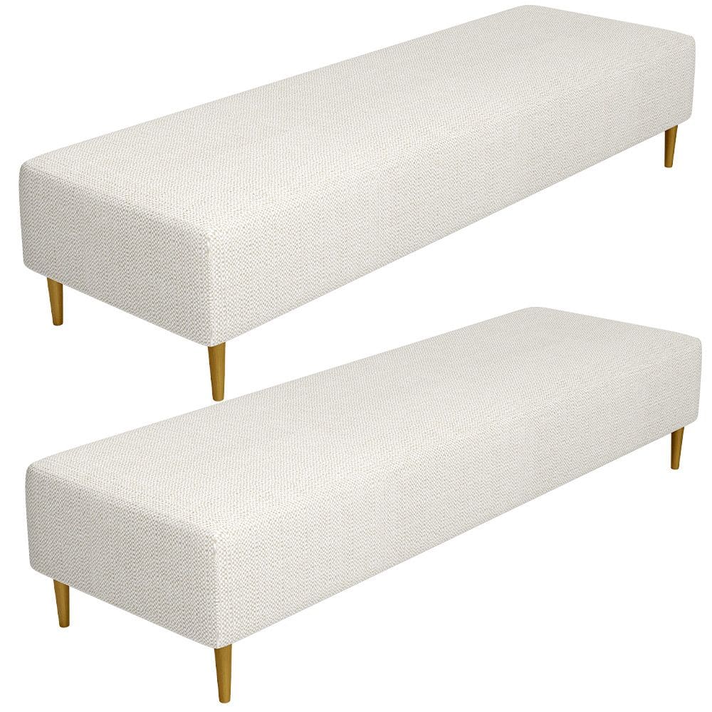 Kit 02 Puffs Decorativo Sala de Estar Bali W01 Pés Palito 190x60cm Linho Champagne - Lyam Decor