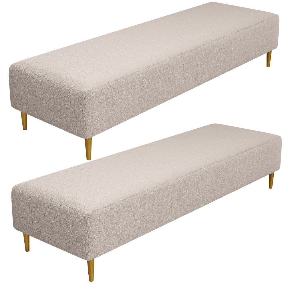 Kit 02 Puffs Decorativo Sala de Estar Bali W01 Pés Palito 190x60cm Bouclê Creme - Lyam Decor