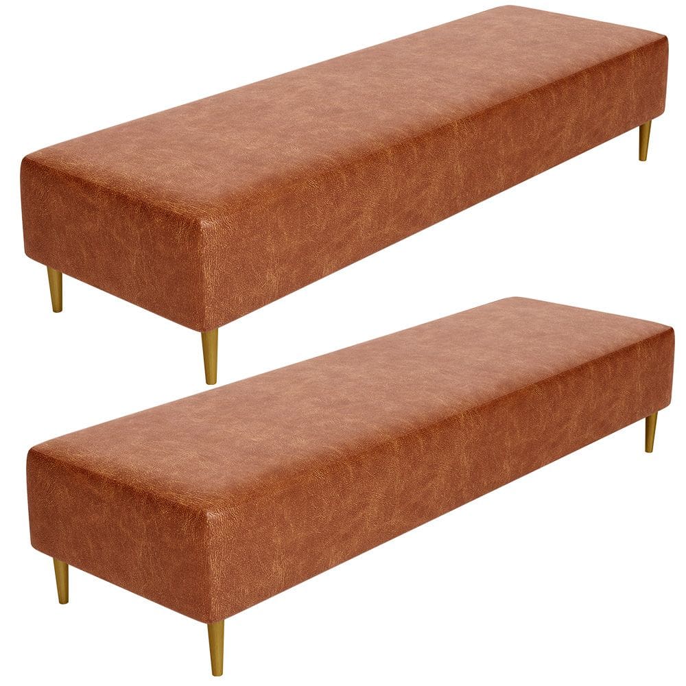 Kit 02 Puffs Decorativo Sala de Estar Bali W01 Pés Palito 170x60cm Couríssimo Camel - Lyam Decor