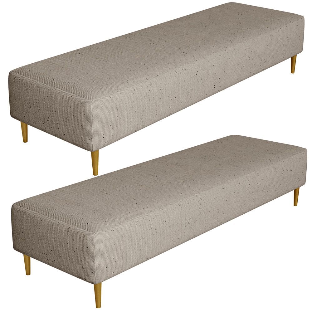Kit 02 Puffs Decorativo Sala de Estar Bali W01 Pés Palito 210x60cm Linho Bege - Lyam Decor