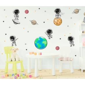 Adesivo Infantil Astronauta Cute E Planetas