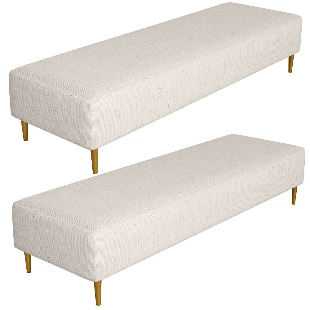 Kit 02 Puffs Decorativo Sala de Estar Bali W01 Pés Palito 210x60cm Linho Cru - Lyam Decor
