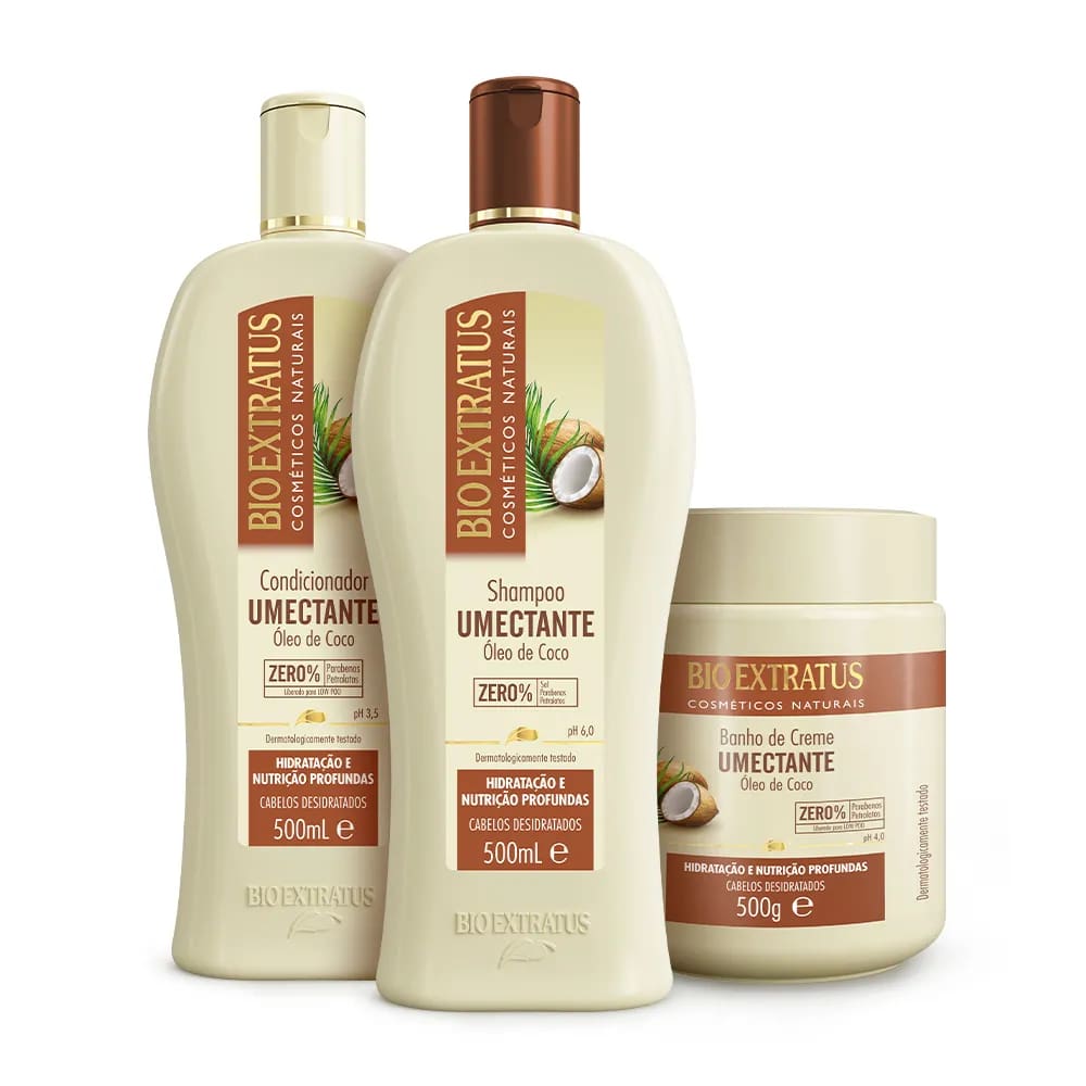 Kit Bio Extratus Umectante Shampoo, Condicionador e Banho de Creme (500mL/g)