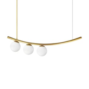 Lustre Pendente Ktna OURO 3 Globos Vidro Branco