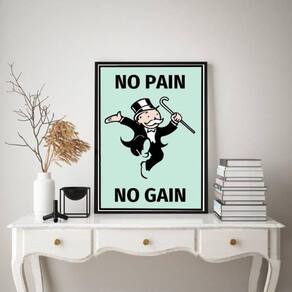 Quadro No Pain No Gain - Sr. Monopoly 33X24Cm - Com Vidro