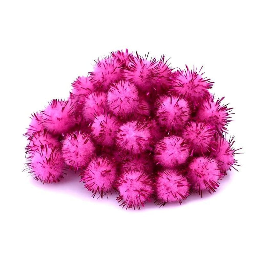Kit Com 100 Pompom Em Lurex 1.5Cm Rosa Pink