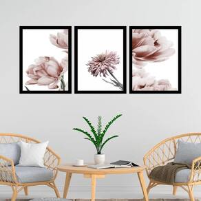 Kit 3 Quadros Fotografias Modernas Flores Rosê 45X34Cm Vidro