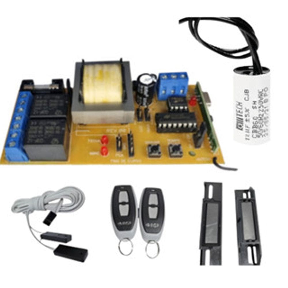 Kit Central de Portão Nb52 +Capacitor 12uf + 2 Controles Configurados+ Fim de curso e Imã deslizante