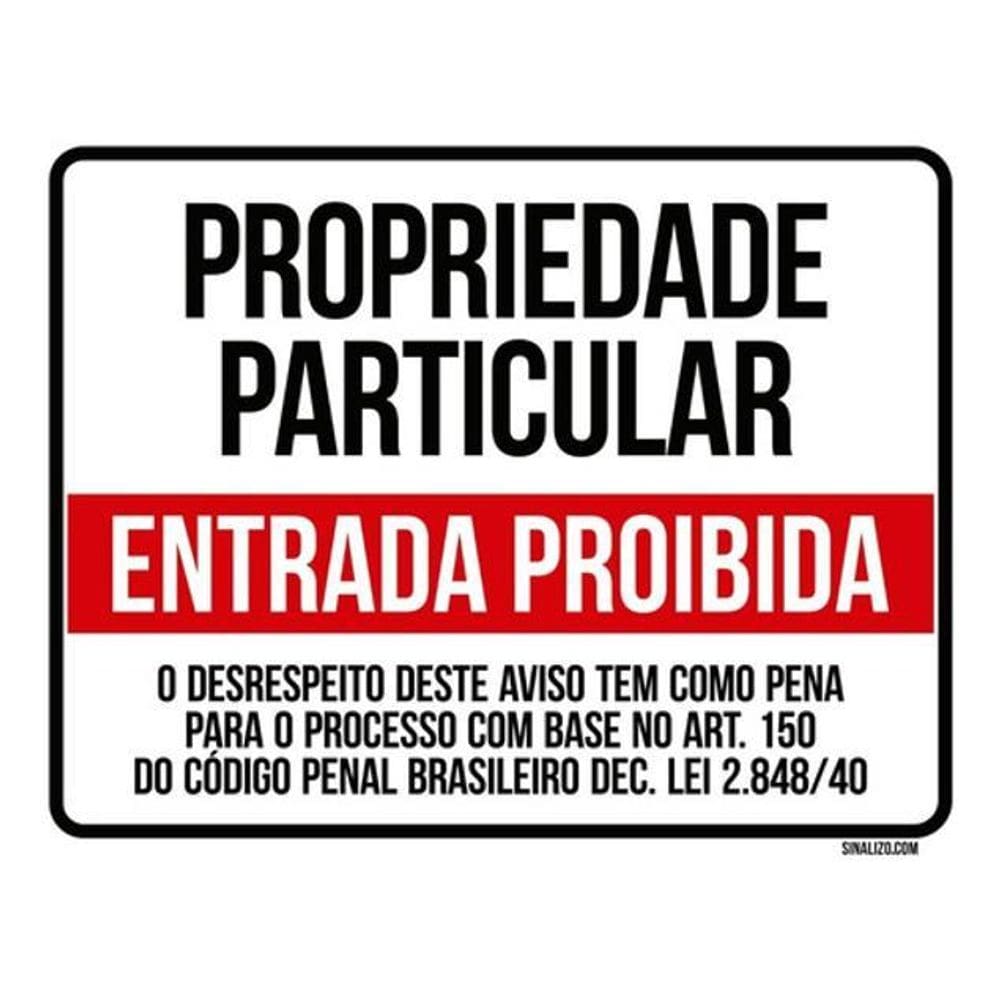 Kit 20 Placas Propriedade Particular Entrada Proibida 36X46