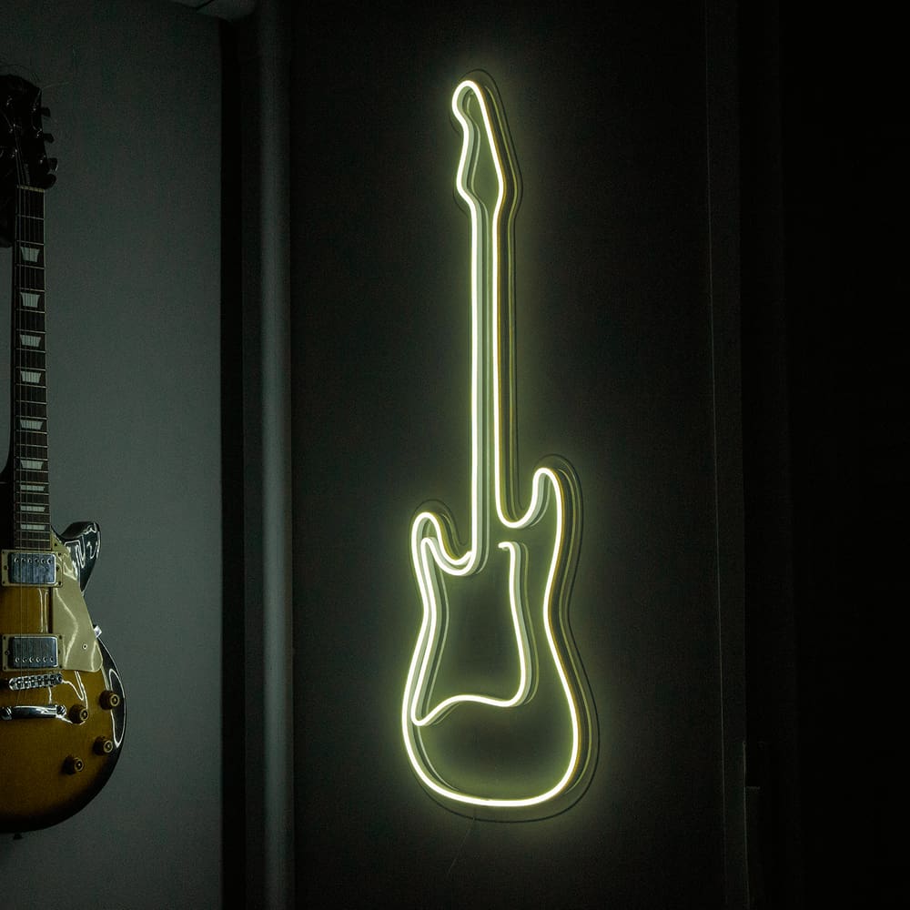 Painel Luminoso Criativo GUITARRA - Neon LED - BRANCO QUENTE
